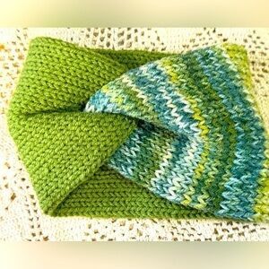 Handmade Green and Blue Knit Knotted Cold Weather Headband